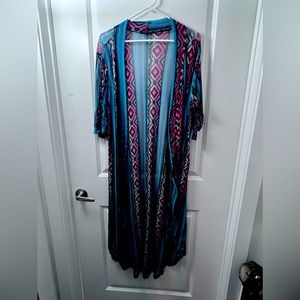 Aztec print sheer kimono duster